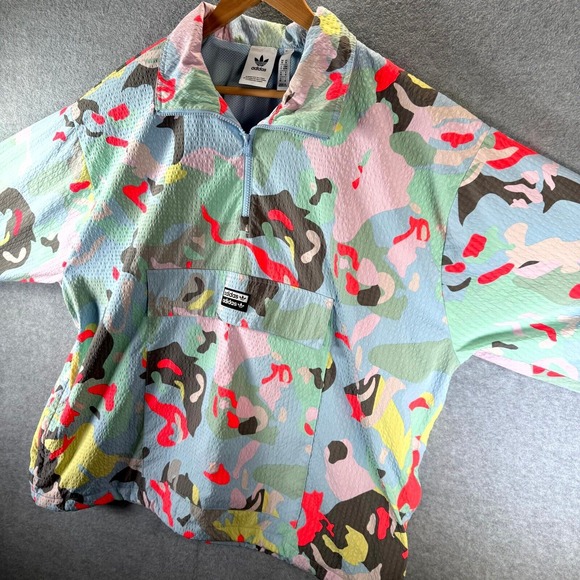 Adidas RYV Windbreaker Jacket Mens Medium Multicolor Paint Splatter Quarter Zip - Picture 7 of 12